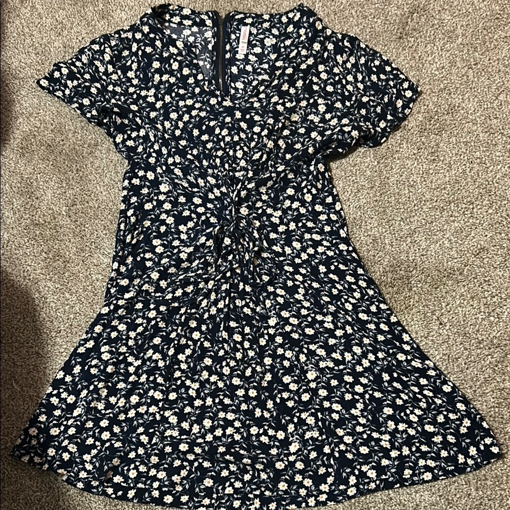 Floral Kids Dress in Navy and White